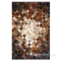 Luxury brown cowhide leather patchwork rug